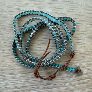 Beaded Leather Wrap Bracelet in Aqua